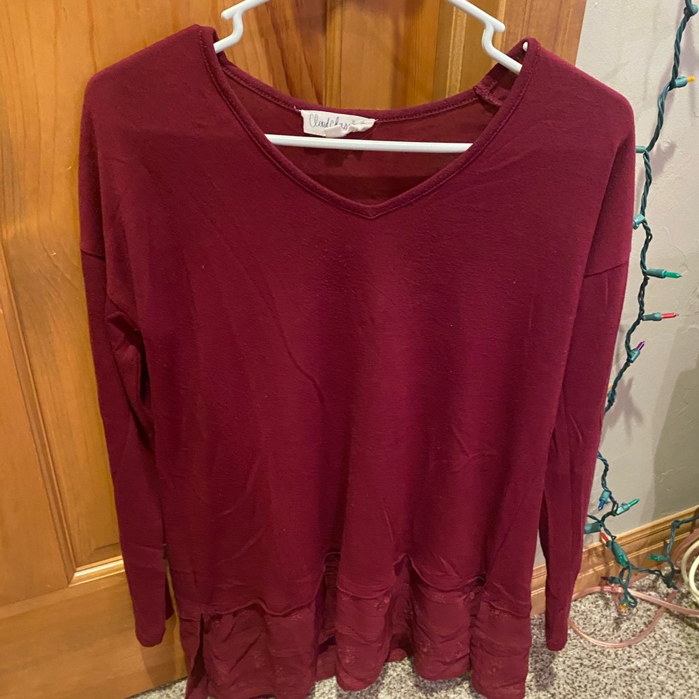 MAROON FLORAL LACE BLOUSE